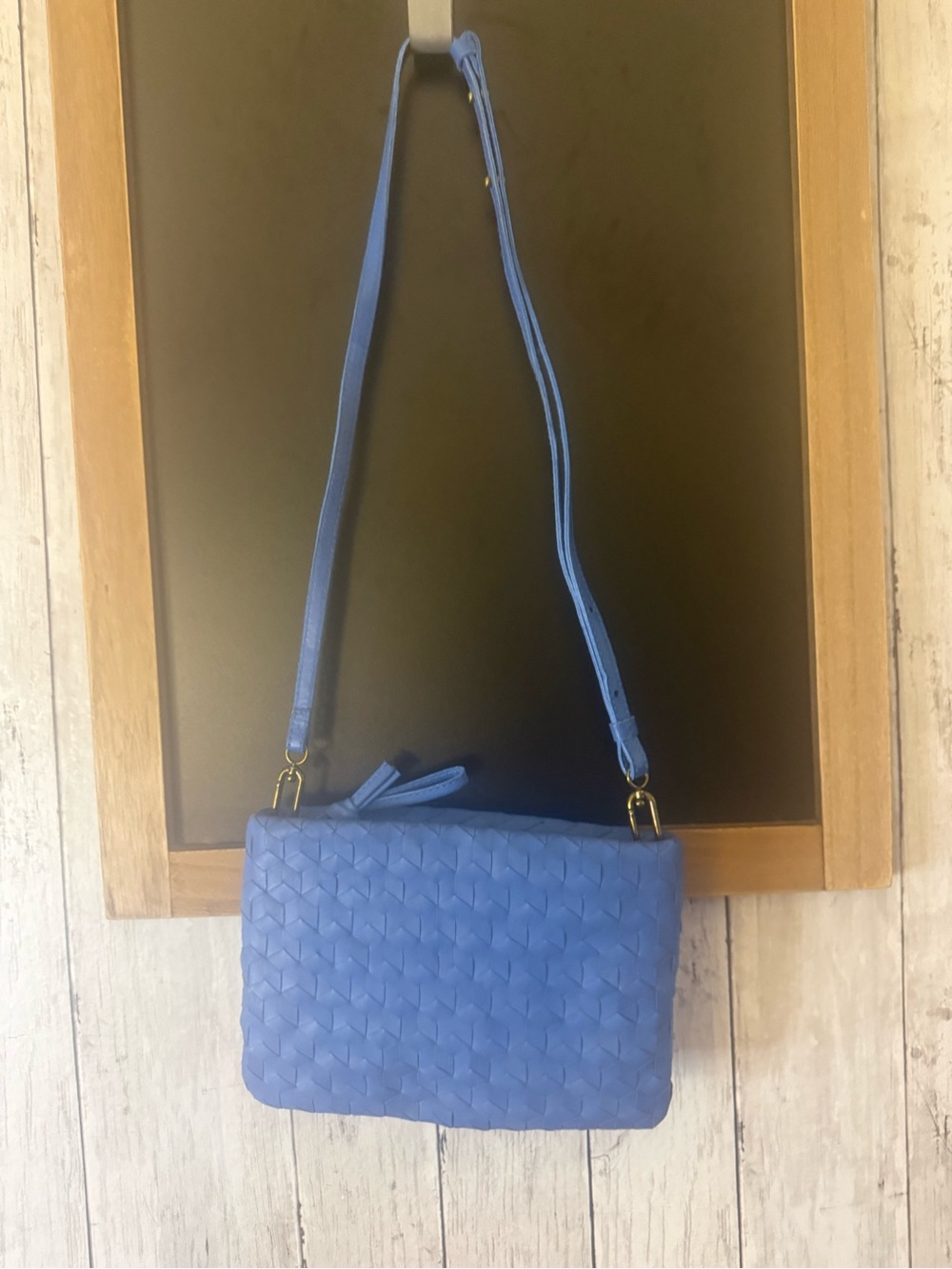 Madewell Blue Woven Leather Small Crossbody Bag Zip Lined Inner Pockets